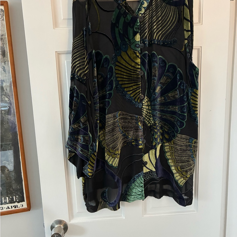 Citron Black and Green Patterned Blouse